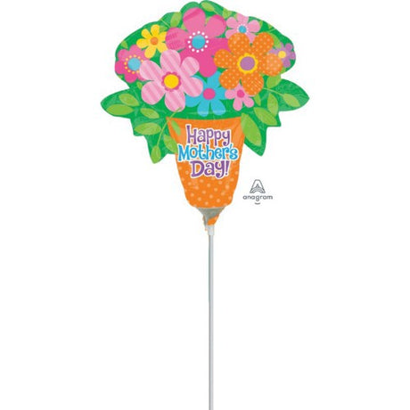 Mini foil balloon for Mother's Day featuring bright flowers, perfect for festive decor and heartfelt surprises.