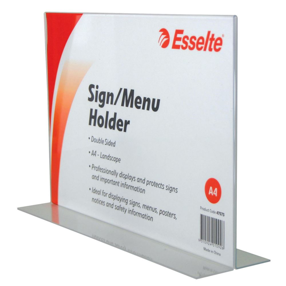 Double-sided A4 clear menu holder, 1.5mm thick for stable, stylish presentations of menus or signage.