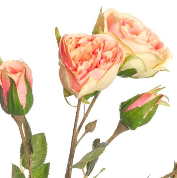 Artificial Garden Rose Spray in pink, 73cm tall, with five flower heads and two buds, ideal for floral arrangements.