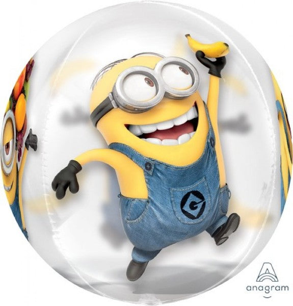 Xtra Large clear Orbz Foil Balloon featuring Despicable Me characters, perfect for festive celebrations and memorable decor.