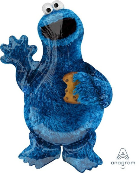 Self-sealing supershape foil balloon of Cookie Monster, 58cm x 88cm, perfect for parties and celebrations.