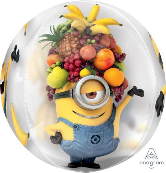 Xtra Large clear Orbz foil balloon featuring Despicable Me characters, perfect for parties and celebrations.