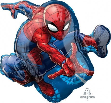 Large Spider-Man foil balloon, 43cm x 73cm, self-sealing and perfect for superhero-themed celebrations.