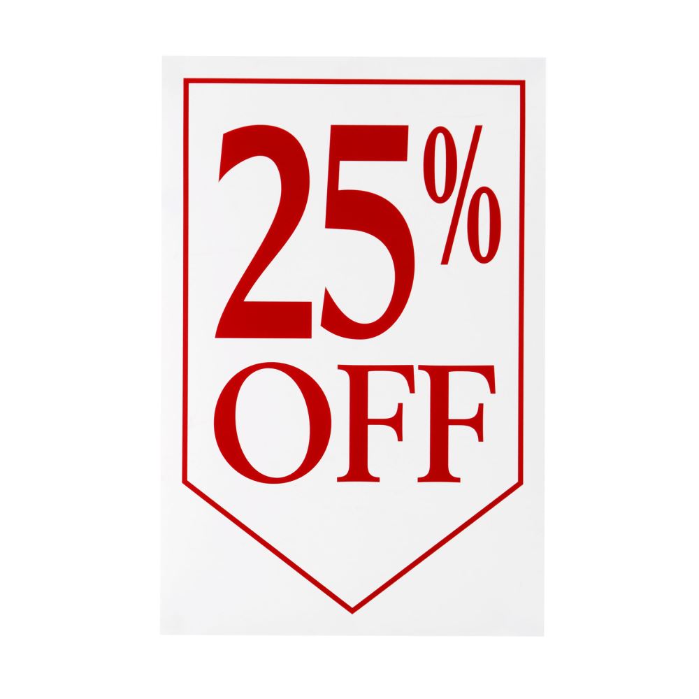 Vibrant Quikstik Poster promoting 25% off, ideal for retail displays at 300x450mm size, designed to attract customers.