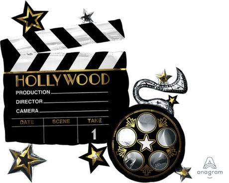 Vibrant supershape foil balloon featuring a movie theme, perfect for parties and celebrations, measuring 76cm x 73cm.