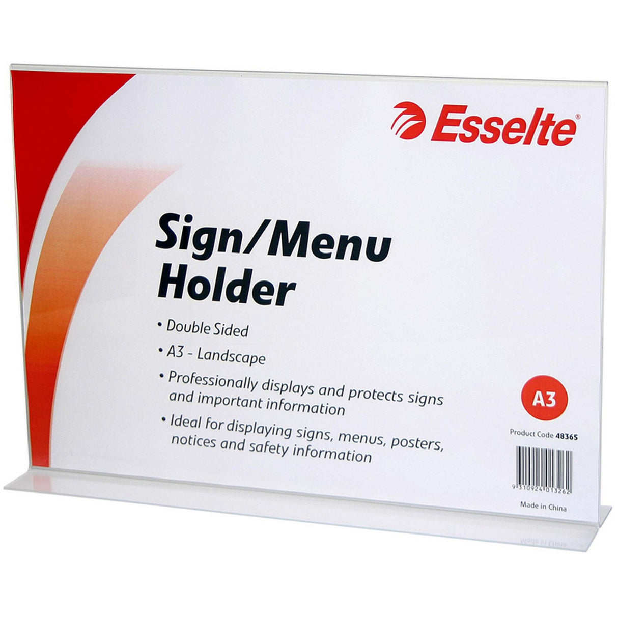 Clear double-sided A3 sign/menu holder for displaying menus and brochures in hospitality and retail settings.