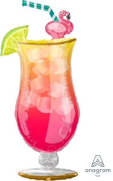 Supershape foil balloon shaped like a tropical drink, measuring 50cm x 104cm, perfect for festive celebrations.