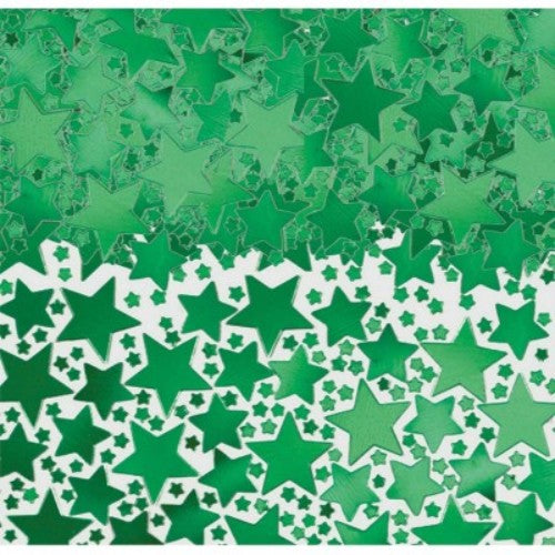 Green star confetti in a 70G package, perfect for decorating parties and celebrations.