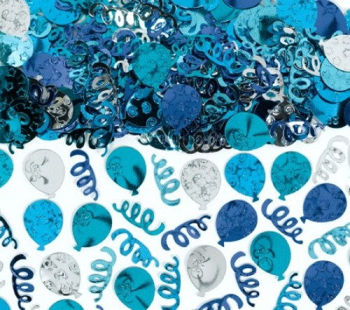 Vibrant blue confetti balloons perfect for adding festive charm to any celebration, easy to inflate and versatile for decoration.
