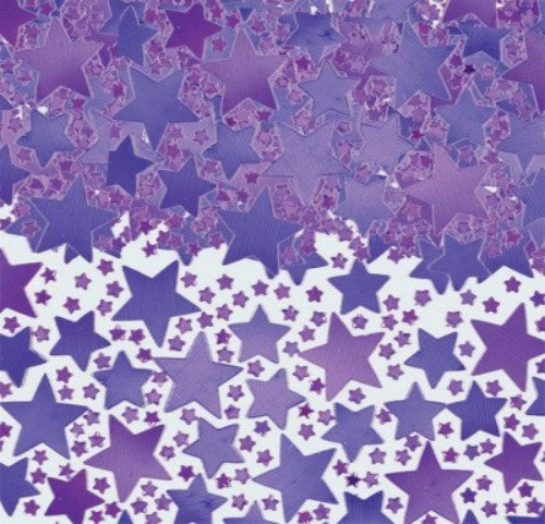 Purple star confetti in a 70g pack, perfect for adding sparkle to party decorations and celebrations.