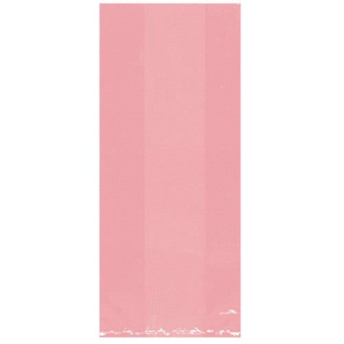 Pack of 25 New Pink cello party bags, perfect for treats and small gifts at any celebration, measuring 9.5 x 4 inches.