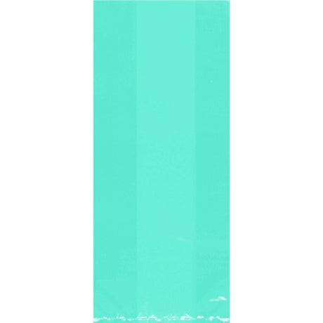 Vibrant Caribbean Blue cello party bags, perfect for favors or treats, measuring 9.5" x 4", pack of 25.
