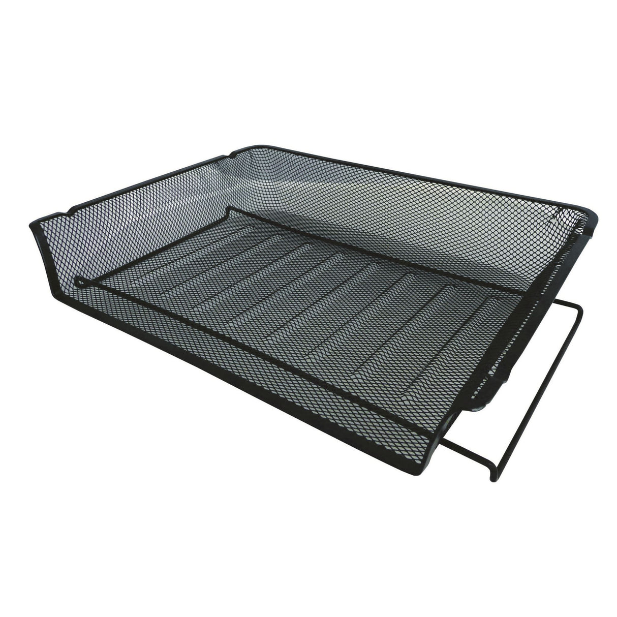 Esselte Mesh Document Tray A4 Landscape in black, crafted from durable steel mesh for organized and stylish document storage.