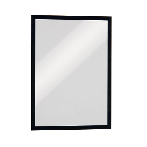 Durable Durafrm magnetic sign holder in black, A3 size, pack of 5 for easy document display on metal surfaces.