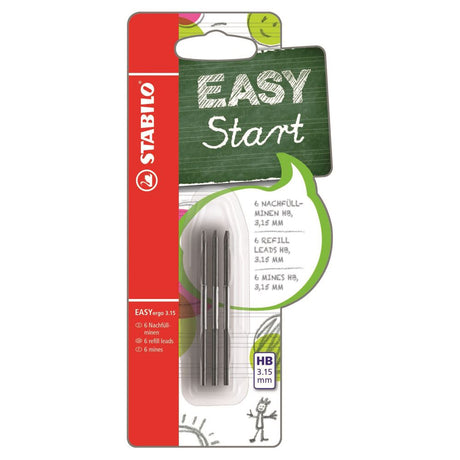 Stabilo Easy Start HB Leads CD6 designed for young writers, offering comfort, refillable leads, and a smooth writing experience.