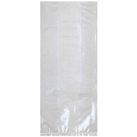 Small white cello party bags, 9.5x4 inches, pack of 25, perfect for elegant gift presentations at any celebration.