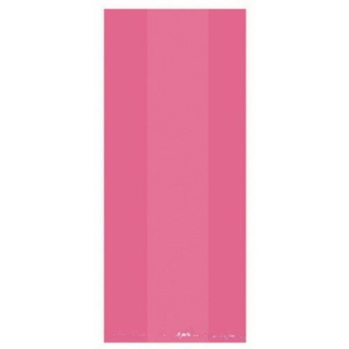 Pack of 25 bright pink cello party bags, perfect for gifts and favors at celebrations, measuring 9.5 x 4 inches.