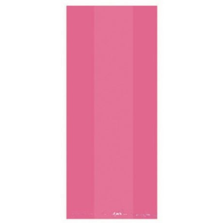 Pack of 25 bright pink cello party bags, perfect for gifts and favors at celebrations, measuring 9.5 x 4 inches.