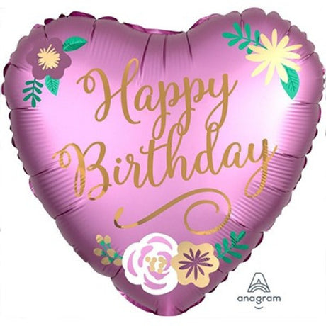 Self-sealing 45cm foil balloon featuring vibrant satin flowers for birthday celebrations, sold individually.