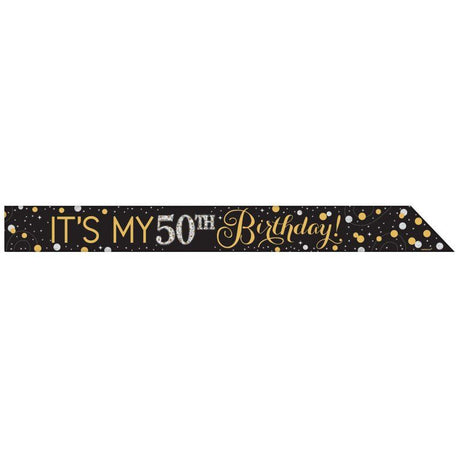 Gold foil sash for customizable age celebrations with 24 stickers, perfect for birthdays and milestones.