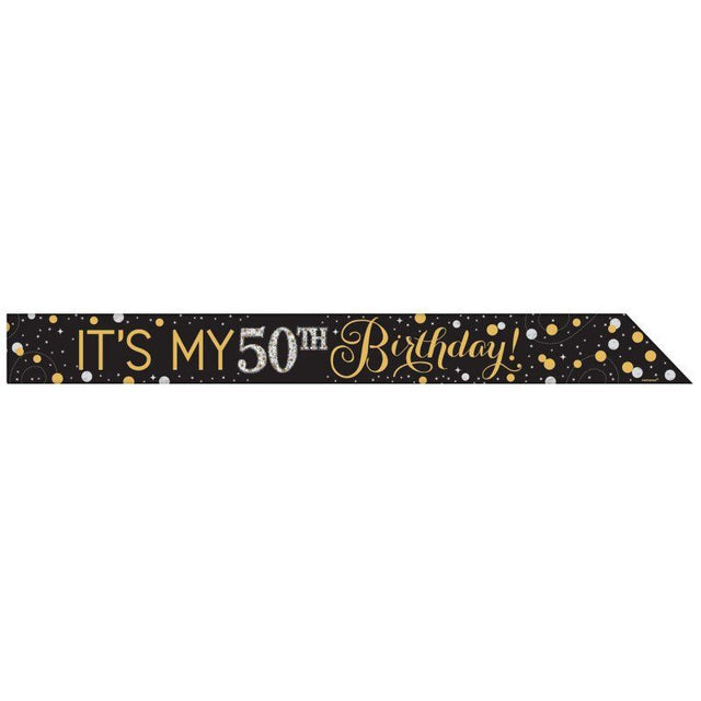 Gold foil sash for customizable age celebrations with 24 stickers, perfect for birthdays and milestones.