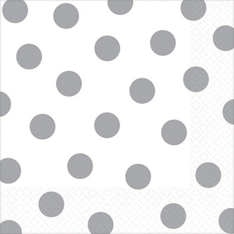 Frosty white Dots Lunch Napkins, pack of 16, 33cm x 33cm, adding elegance to any dining occasion.