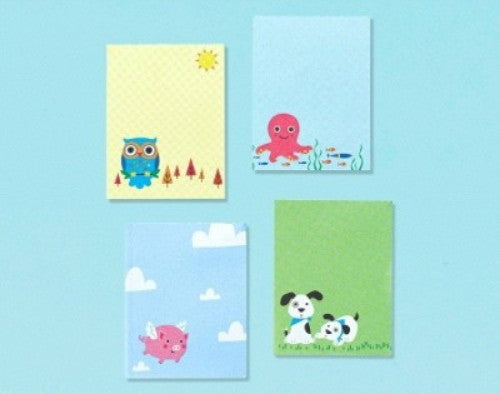 Pack of 8 mini memo pads in various cute designs, perfect for notes and reminders on the go.