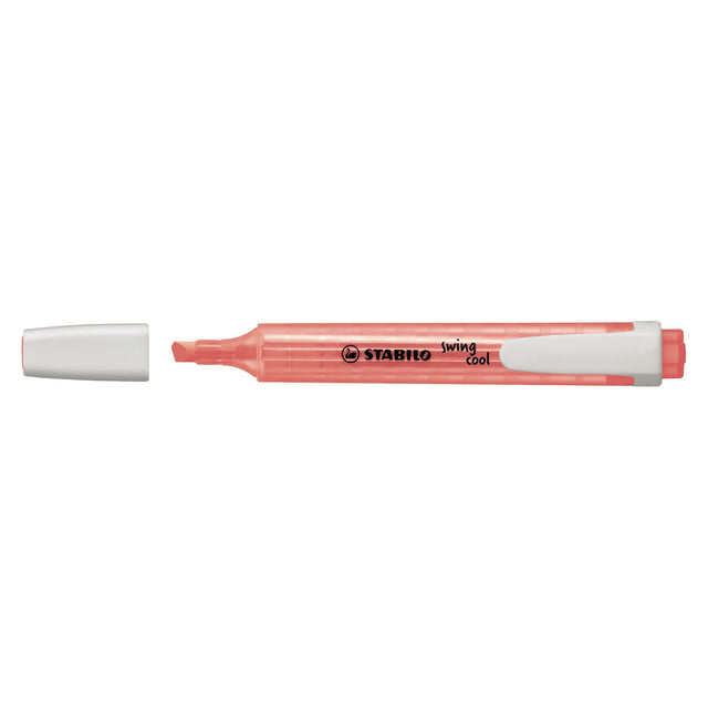 Stabilo Swing Cool Highlighter Red Box 10, featuring 10 vibrant, ergonomic highlighters with anti-dry out technology.