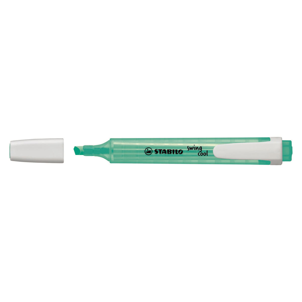 Stabilo Swing Cool Highlighter set in turquoise, includes 10 highlighters with non-slip grip and anti-dry-out technology.