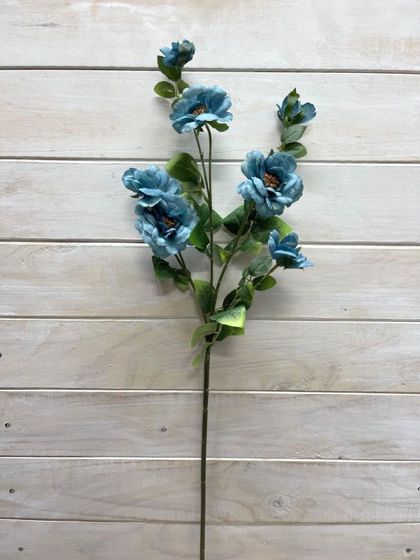 Artificial Flower Spray - Camilia w 5 Flowers & 2 Buds (Teal)