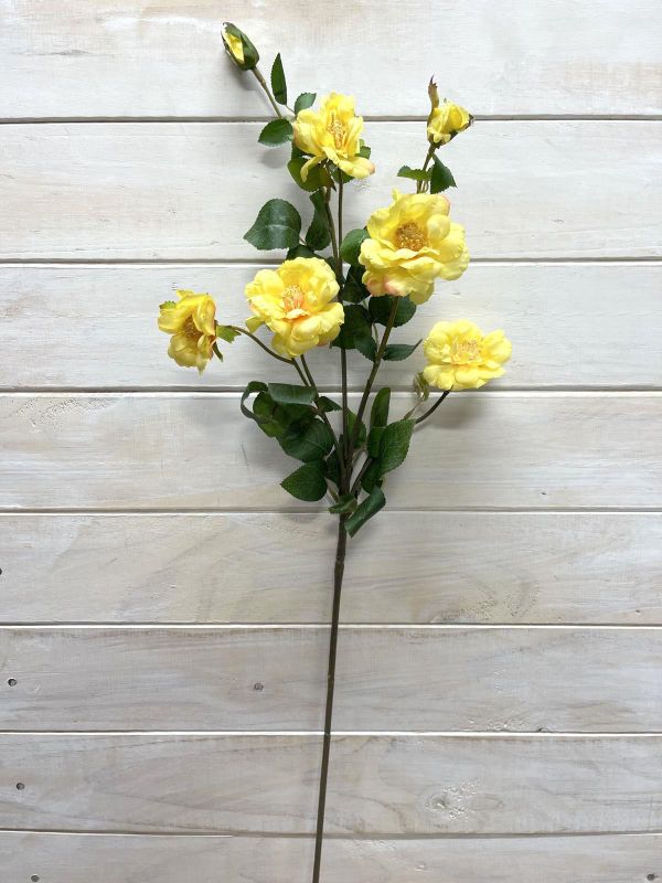 Artificial Flower Spray - Camilia w 5 Flowers & 2 Buds (Yellow)