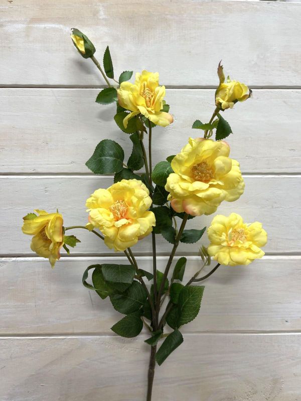 Artificial Flower Spray - Camilia w 5 Flowers & 2 Buds (Yellow)