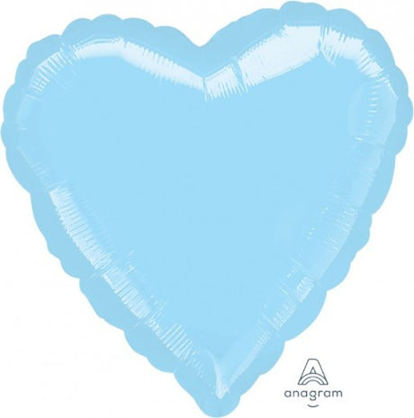 Heart-shaped foil balloon in metallic pearl pastel blue, 45cm, ideal for celebrations like birthdays and weddings.