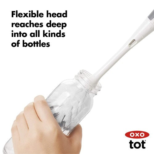 Bottle Brush with Detail Cleaner & Stand - OXO TOT (Pebble)