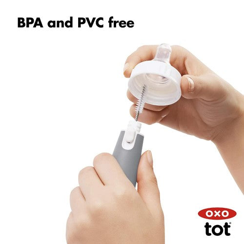 Bottle Brush with Detail Cleaner & Stand - OXO TOT (Pebble)
