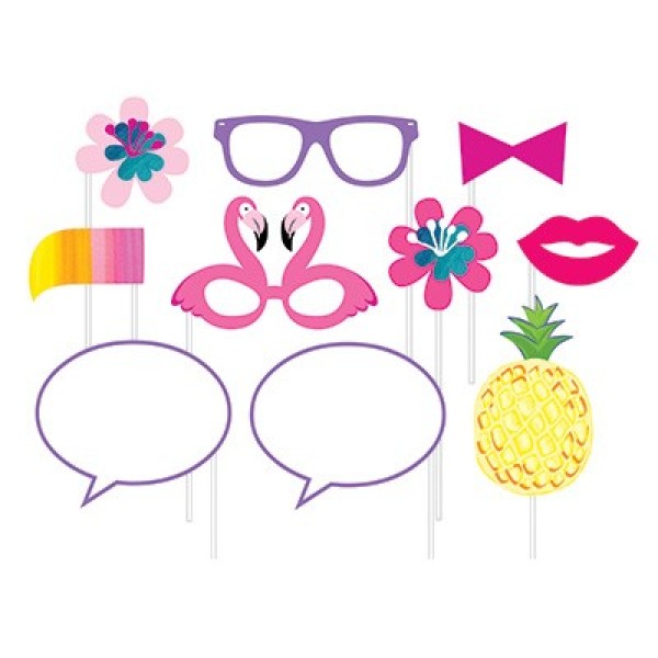 Colorful photo booth props pack of 10, featuring fun designs like mustaches and glasses for lively event memories.