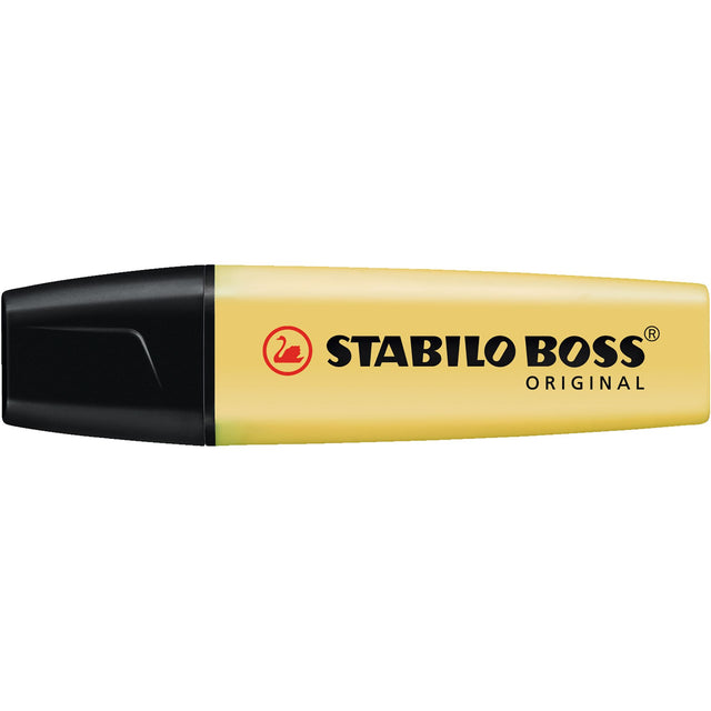 Stabilo Boss Highlighter in Pastel Milky Yellow, pack of 10 units, featuring a chisel tip for versatile highlighting.