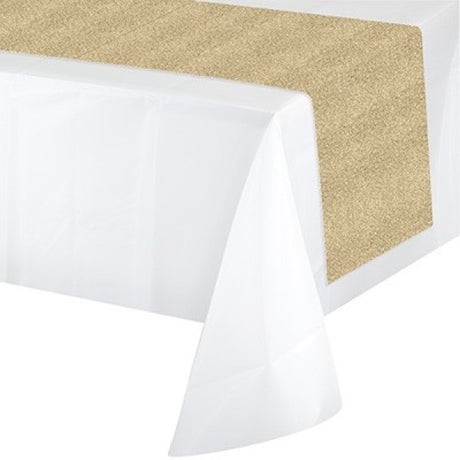 Elegant gold glitter table runner, perfect for enhancing dining experiences at weddings, parties, and gatherings.
