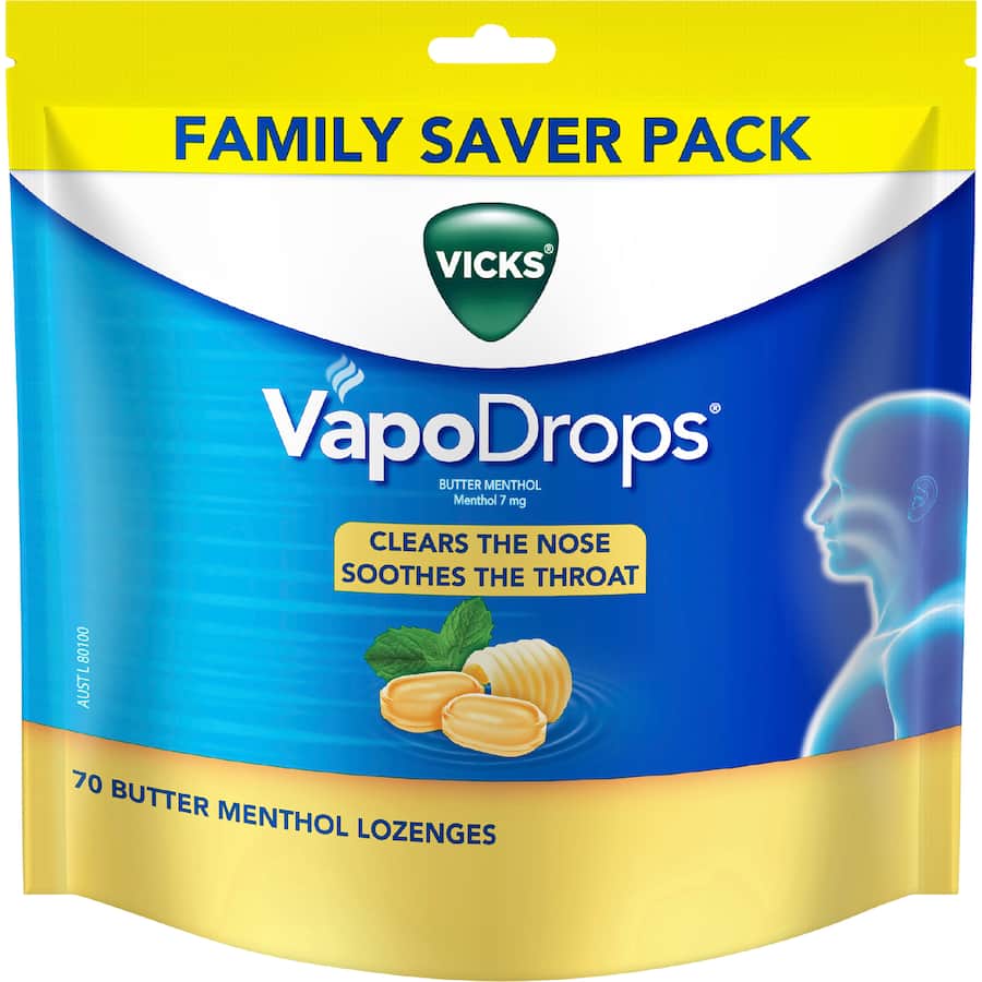 Vicks Vapodrops Lozenges Butter Menthol 70pack