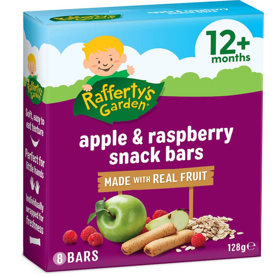 Raffertys Garden Fruit Snack Bar Fruit Apple & Raspberry 128g 8pack