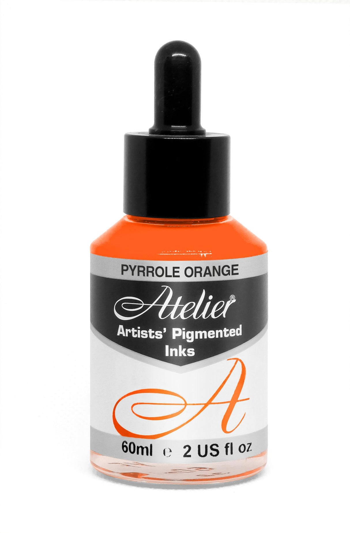 ATELIER INK 60ML Pyrrole Orange: vibrant, high-quality acrylic ink for artists, ideal for various surfaces and mixed media applications.