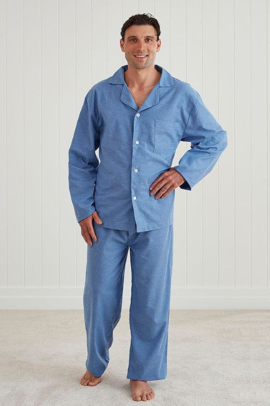 Classic PJ Set - Theo for Small size features a long sleeve top and elasticated pants, crafted from eco-friendly materials.