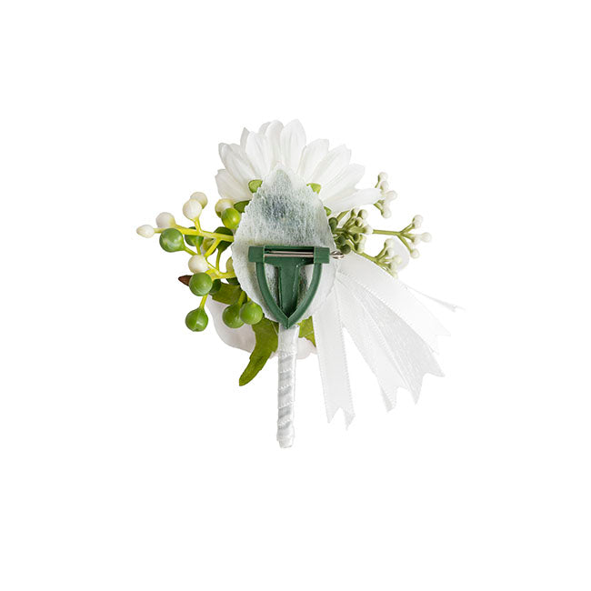 Artificial / Faux Flower - Mixed Flower Boutonniere Pack 2 White