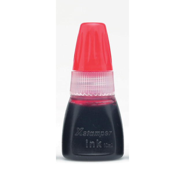 Xstamper Cs-10n 10cc red refill ink for pre-inked stamps, offering vibrant color and mess-free refilling.