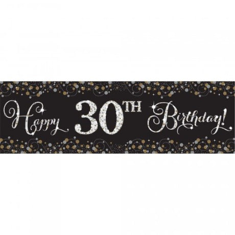 Giant plastic birthday banner kit with 24 age stickers, 1.6m x 50cm, vibrant colors for festive celebrations.