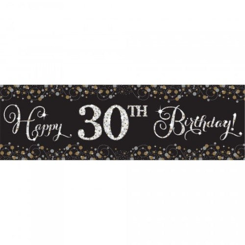 Giant plastic birthday banner kit with 24 age stickers, 1.6m x 50cm, vibrant colors for festive celebrations.