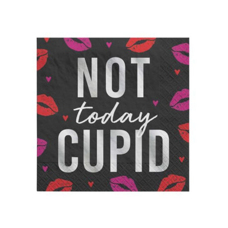 Cheeky Anti Valentine's Day beverage napkins featuring 'NOT today CUPID', perfect for singles and fun gatherings. Pack of 16.
