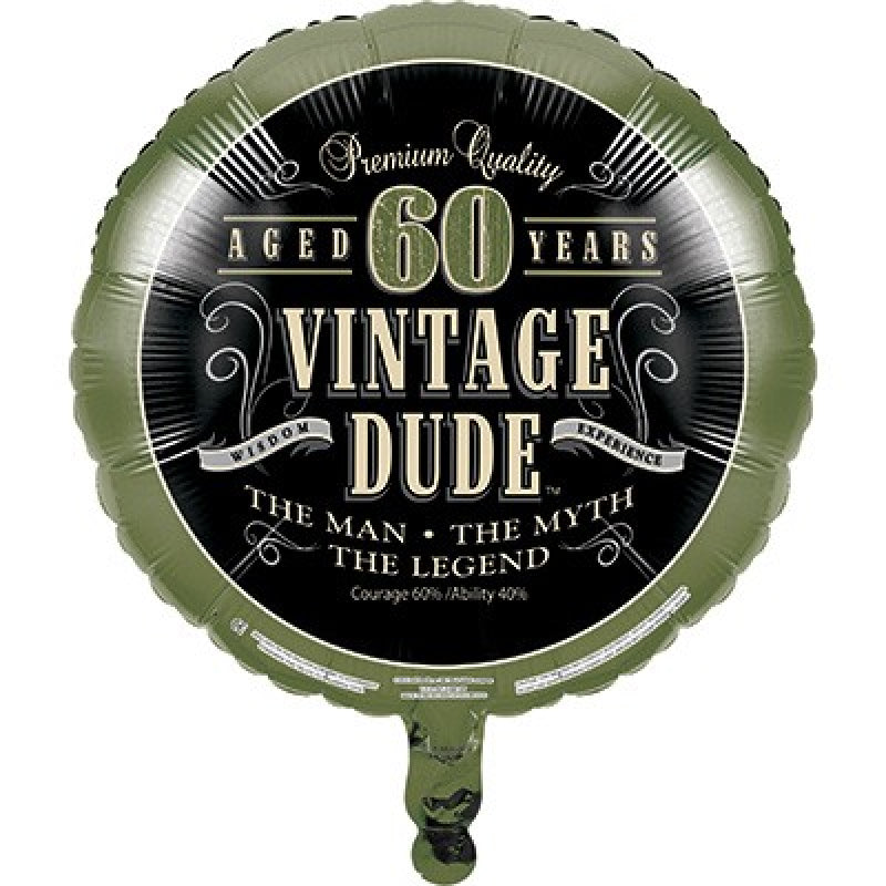 45cm Vintage Dude decoration for 60th birthday, featuring vibrant retro graphics and perfect for party celebrations.