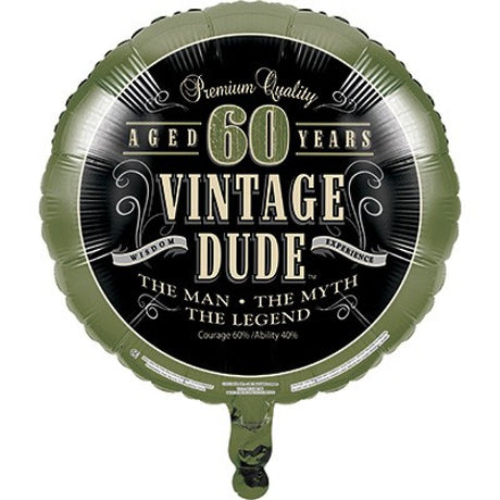 45cm Vintage Dude decoration for 60th birthday, featuring vibrant retro graphics and perfect for party celebrations.