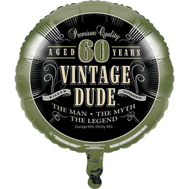 45cm Vintage Dude decoration for 60th birthday, featuring vibrant retro graphics and perfect for party celebrations.